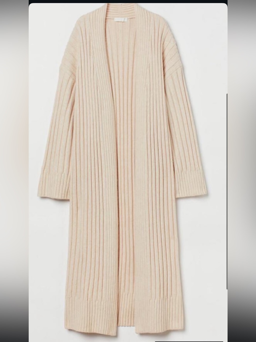 H&M Women’s Longline Cream Ribbed Cardigan Sz Large NWT